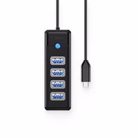 Orico PW4U-C3 USB-C / 4x USB-A 3.0 Hub - melns