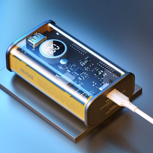 WEKOME WP-345 Vanguard Series ārējais akumulators, 10000 mAh, PD 20 W + QC 22,5 W, ar iebūvētiem USB-C un Lightning kabeļiem, dzeltens