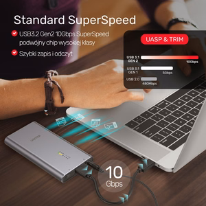 UNITEK S1206A SolidForce USB-C – PCIe/NVMe M.2 SSD, 10 Gbps, dubults ielādes nodalījums ar klonēšanas funkciju