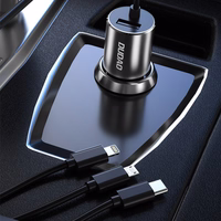 Dudao 3in1 USB automobiļu lādētājs ar iebūvētu kabeli Lightning / USB Type C / micro USB - melns (m)