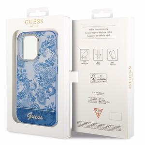 Guess GUHCP14LHGPLHB iPhone 14 Pro 6.1 zils / zils kietais viedtālruņa apvalks Porcelain Collection