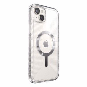Speck GemShell Grip MagSafe vāciņš ierīcei iPhone 15 Plus / 14 Plus, caurspīdīgs ar hroma krāsas akcentiem