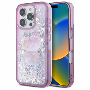 Hello Kitty Liquid Glitter 50. gadadienas ballītes viedtālruņa apvalks iPhone 16 Pro Max - violets