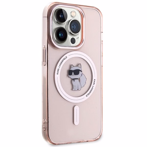 Karl Lagerfeld IML Choupette magnētiskais viedtālruņa apvalks iPhone 15 Pro - rozā