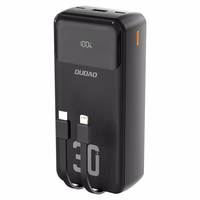 Dudao K15MAX 30000mAh PD 22.5W Portatīvais lādētājs ar iebūvētiem kabeļiem - melna