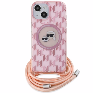 Karl Lagerfeld IML Crossbody Monogram Karl & Choupette Head Magnētiskais viedtālruņa apvalks iPhone 15 / 14 / 13 - rozā