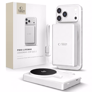 Tech-Protect PB40 LifeMag MagSafe 10000mAh 25W Qi2.2 ārējais akumulators, balts un sudraba