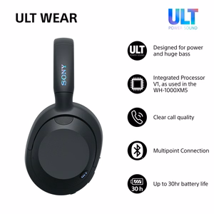 Sony ULT WEAR – bezvadu Bluetooth austiņas ar ULT POWER SOUND, dziļiem basiem, trokšņu slāpēšanu, līdz 30 h akumulatoru