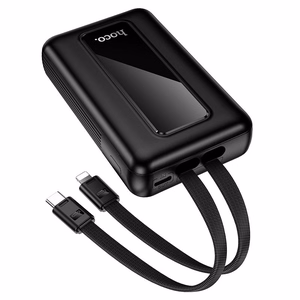 Hoco J162 ārējais akumulators ar iebūvētiem USB-C un Lightning kabeļiem, 10000 mAh, QC, PD, 22,5 W, melns