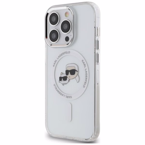 Karl Lagerfeld IML Metal Karl & Choupette Head MagSafe viedtālruņa apvalks iPhone 14 Pro - balts