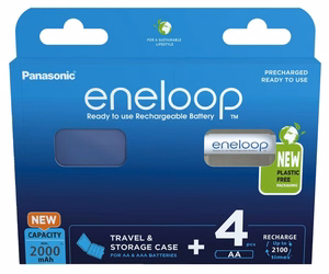 Uzlādējamas baterijas PANASONIC ENELOOP AA 2000 mAh 4 gab. + maciņš (BK-3MCDE/4CP+CASE)