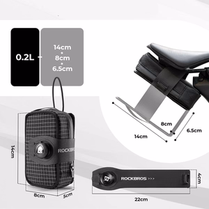 Rockbros P010 0.2L velosipēda sēdekļa soma ar 0.6L pudeles turētāju - melna