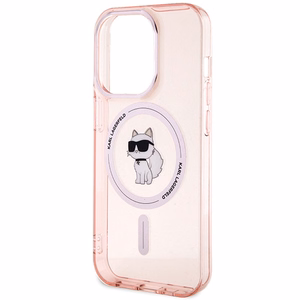 Karl Lagerfeld IML Choupette magnētiskais viedtālruņa apvalks iPhone 15 Pro - rozā
