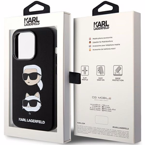 Karl Lagerfeld silikona viedtālruņa apvalks ar Karl&Choupette galvu iPhone 15 Pro - melns