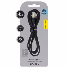 Blavec Candy kabelis ar C tipa USB - PD 60W 3A 2 metri Apple CarPlay/Android Auto (CCA-UC3B20) melns