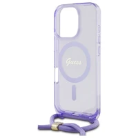 Guess Crossbody Cord Uzraksts Magnētiskais viedtālruņa apvalks iPhone 16 Pro - violets