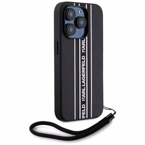 Karl Lagerfeld Saffiano Athleisure Stripes Cord viedtālruņa apvalks iPhone 15 Pro - rozā