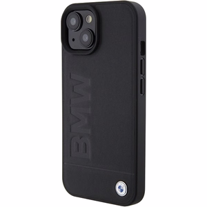 BMW Ādas Hot Stamp viedtālruņa apvalks iPhone 15 Plus - melns