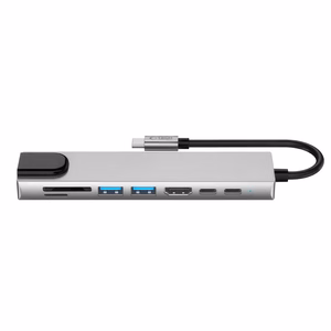 Tech-Protect HB09 USB centrmezgls 8in1 TYPE-C + USB-A 3.0 + USB-C 3.0 + HDMI 4K 60HZ + SD/TF + PD100W + RJ45 1000 MB/S - pelēks