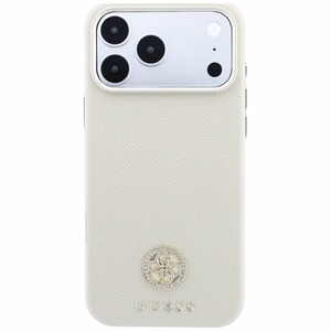 Guess Grained Round Strass Logo MagSafe vāciņš iPhone 18 Pro Max / 17 Pro Max – bēšs
