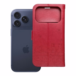 MEZZO Book Maciņš IPHONE 17 PRO MAX kaķi sarkans