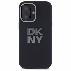 DKNY Liquid Silicone Metal Logo viedtālruņa apvalks iPhone 16 - melns