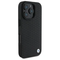 BMW zīmes ādas dimanta metāla logotips magnētiskais iPhone 16 Pro viedtālruņa apvalks - melns