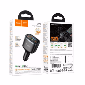 Automašīnas lādētājs Hoco Z70, USB-A + 2 × USB-C, PD QC3.0, 93 W, melns