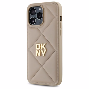 DKNY Quilted Stack Logo viedtālruņa apvalks iPhone 14 Pro Max - bēšs