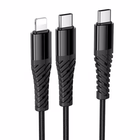Kabelis 2in1 USB C uz USB C+Lightnig Hoco 1 m X123 melns