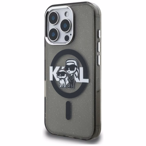 Karl Lagerfeld IML Glitter Karl & Choupette Sketch Logo MagSafe maciņš iPhone 16 Pro Max - melns