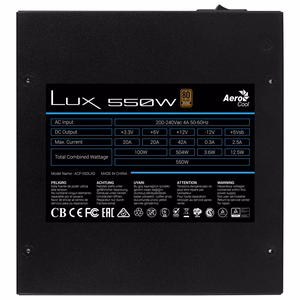 Aerocool LUX 550W barošanas bloks 20+4 pin ATX ATX melns