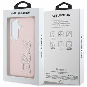 Karl Lagerfeld Grained Signature Metal Resin Logo maciņš Samsung Galaxy S26 rozā