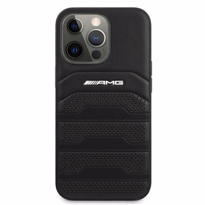 AMG AMHCP13XGSEBK iPhone 13 Pro Max 6,7" melns cietais apvalks ādas iespiestu līniju