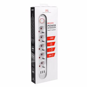 Maclean power strip, 5 socket extension + 3xUSB, 110-240V AC 50/60Hz, 2.1A max 2500W, 1.5m, white, MCE395 W