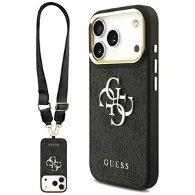 GUESS viedtālruņa apvalks IPHONE 17 Pro (PU W/ Big 4G Classic & Big Strap Metal Buttons) melns