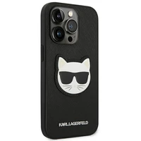 Karl Lagerfeld Saffiano Choupette Head Patch viedtālruņa apvalks iPhone 14 Pro Max - melns