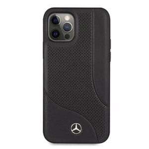 Mercedes Ādas perforētās zonas viedtālruņa apvalks iPhone 12 Pro Max - melns