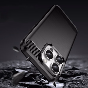 Carbon viedtālruņa apvalks iPhone 16 Pro Max silikona apvalks - melns