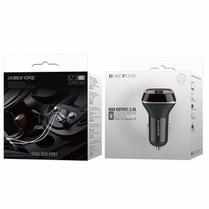 Borofone BZ3 Joyroad automašīnas lādētājs ar 2 USB-A pieslēgvietām, 12 W, ar digitālo displeju, melns
