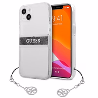 Guess GUHCP13SKB4GGR iPhone 13 mini 5.4" caurspīdīgs cietais apvalks 4G Pelēka Siksniņas Šarms