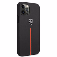 Ferrari FEOMSHCP12LBK iPhone 12 Pro Max melns/melns cietais apvalks Off Track Leather Nylon Stripe