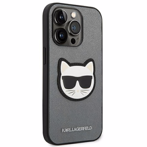 Karl Lagerfeld Saffiano Choupette Head Patch viedtālruņa apvalks iPhone 14 Pro Max - sudraba