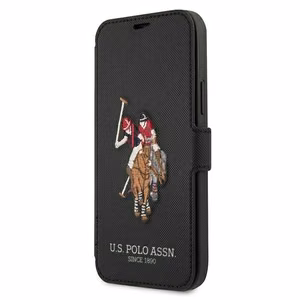 US Polo USFLBKP12SPUGFLBK iPhone 12 mini 5,4" melns grāmatas tipa viedtālruņa apvalks Polo Embroidery Collection
