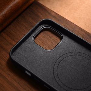 iCarer Case Leather cover for iPhone 14 Plus genuine leather case black (compatible with MagSafe)