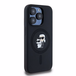 Karl Lagerfeld silikona Karl&Choupette magnētiskais viedtālruņa apvalks iPhone 15 Pro - melns