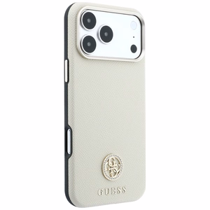 Guess Grained Round Strass Logo MagSafe vāciņš iPhone 18 Pro Max / 17 Pro Max – bēšs