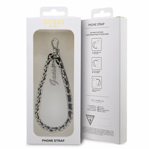 Guess kulons GUSTSASSK telefona siksniņa melna Chain Metal Logo Charm