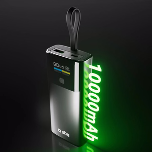 SBS 10000mAh PD 20W внешний аккумулятор с ЖК-дисплеем и встроенным кабелем USB-C - Серый