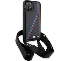 BMW M Edition oglekļa trīskrāsu līnijas un siksna viedtālruņa apvalks iPhone 15 Plus / 14 Plus - melns